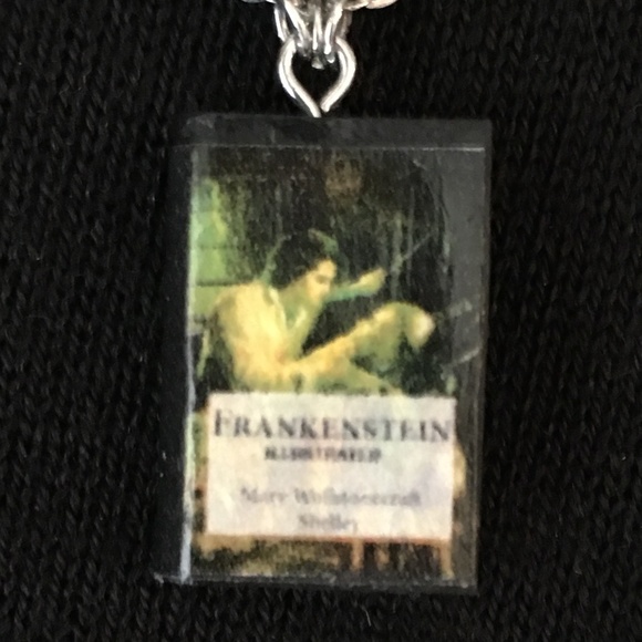 Frankenstein by Mary Shelley Handmade Novel Literature Necklace, Book Cover Fire - Picture 2 of 16